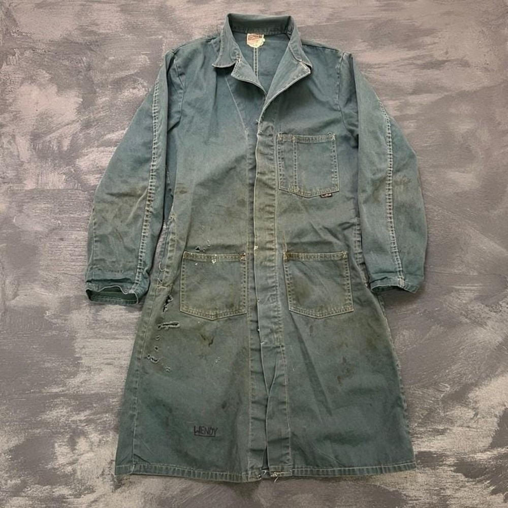 Vintage Goodhue's Shopcoat Jacket Small Green 1950s Faded Distressed